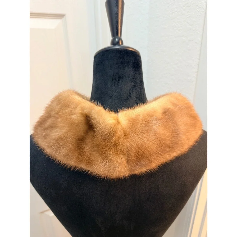 Vintage Honey Blonde Mink Fur Collar‎ Genuine Fur Scarf Wrap Brown Satin Lined